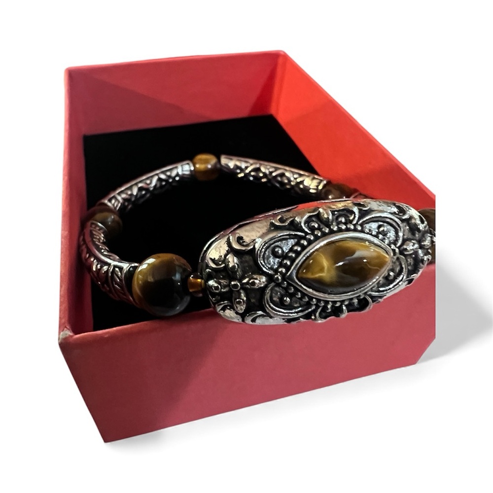 Canyon Sky new stretch bracelet tiger's eye silvertone Southwestern boho